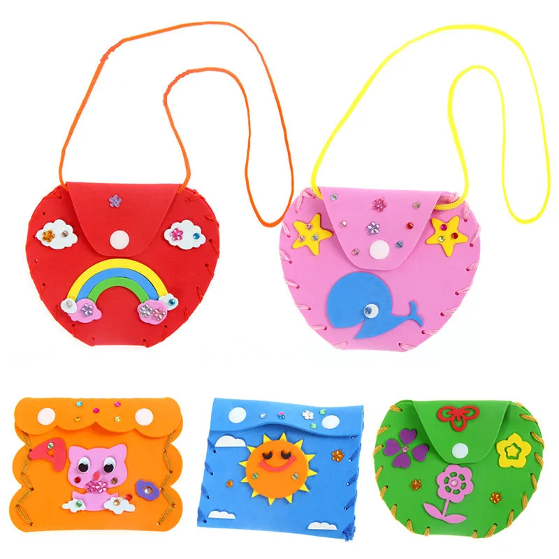 

Children DIY Handmade Craft Kits Toys Sew Your Own Purses Colorful EVA Foam Sewing Bags Crystal Stickers Decoration Kids Toys