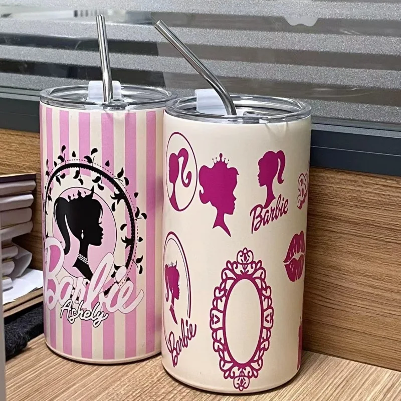 Barbie Pink Cute Princess Bicchiere Da Film In Acciaio Inossidabile Bicchiere Periferico Nuovo Stile Kawaii Portable Car Cooler Bottle Con Cannuccia