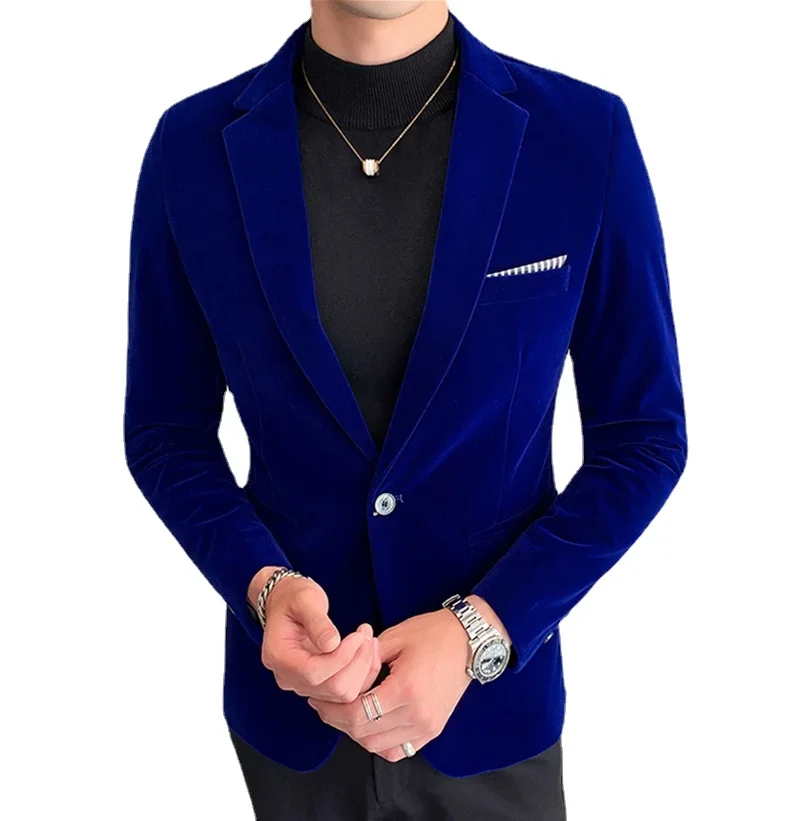 Mens Blazer Men's Fashion Business Corduroy Shirt Gentleman British Style Casual Slim-fit Wedding Work Mens Blazer Jacket 5XL