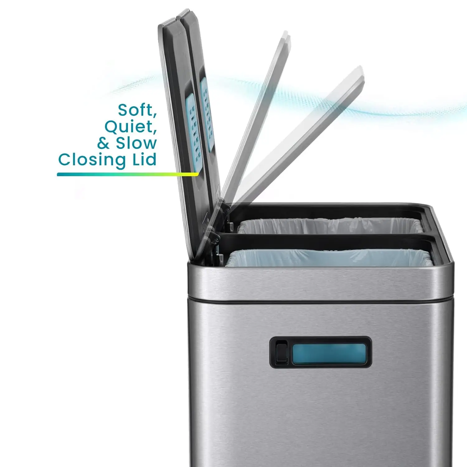 16 Gallon Kitchen Trash Can with Dual Compartments for Recycling, CleanAura Odor Control, Stainless Steel,Silver,60 Liters Total