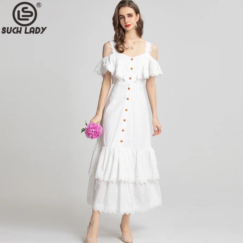 

Women's Runway Dresses Spaghetti Straps Ruffles Beaded Tiered Elegant Mid Holiday Dress Vestidos