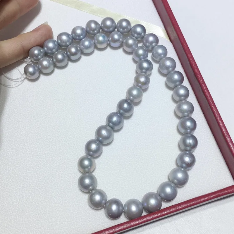 

Pearl Necklace 11-12mm Natural Gray Genuine Pearls A Little Flaw Dainty Mother's Day Birthday Gifts Jewelry 925 Sterling Silver