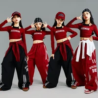 junior Kid Hip Hop y2k Longsleeve T-shirt Pants Set teen Girl Performance Costume Stage Outfit Child Jazz Dance Suit Street Wear