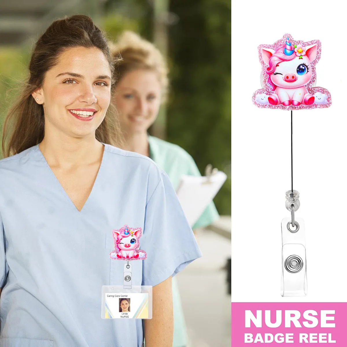 New Acrylic Pink Bow Badge Holder With Card Cover Retractable Work Card Holder Expansion Buckle Easy Pull Work Card Cover