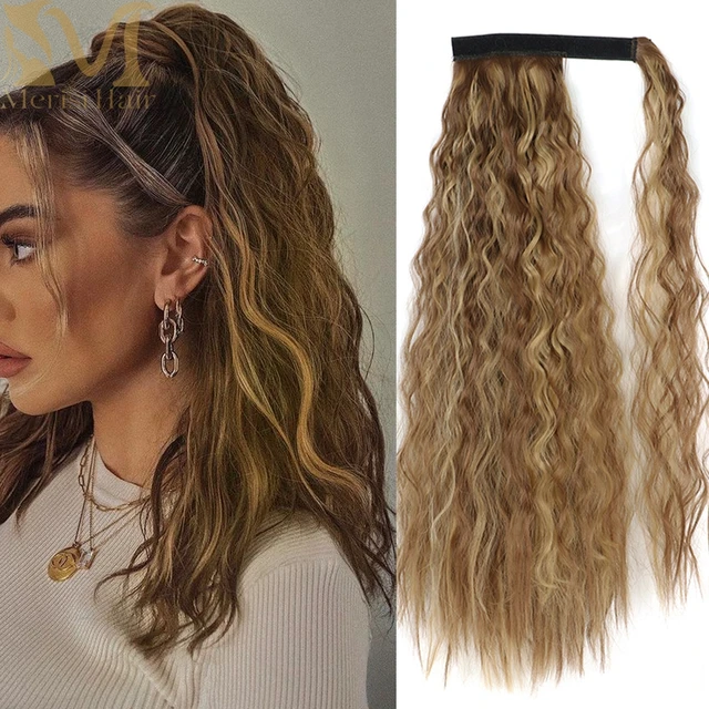 MERISIHAIR Synthetic Long Straight Wrap Around Clip In Ponytail Hair Extension Heat Reistan Pony Tail Fake Hair 19-12h24