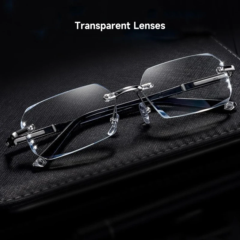 Stylish Rimless Anti-Blue Light Reading Glasses with Diamond Accents