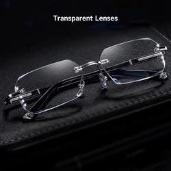 Rimless Rhinestone Blue Light Blocking Reading Glasses - +400 (Transparent Lenses)