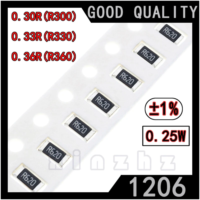 

50PCS SMD 1206 Chip Resistor 1% High Precision Chip 0.25W Fixed Resistance 0.3RΩ 0.3R 0.33R 0.36R 0.3ohm Printing R300 R330 R360