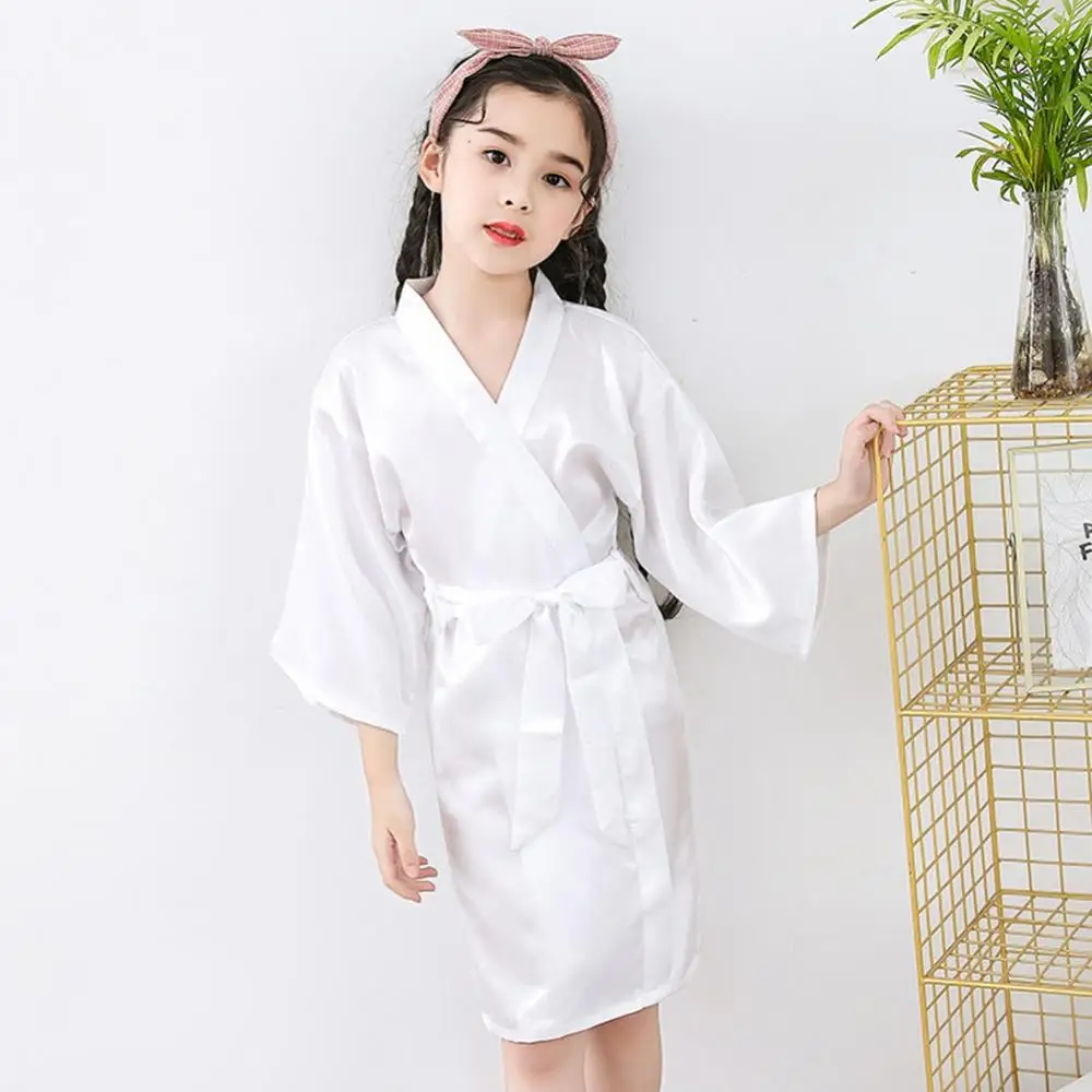 Summer Girls Silk Robe Silky Satin Robes Children Pure Kimono Dressing Gown Sleepwear for Spa Birthday Party Kids Bathrobe