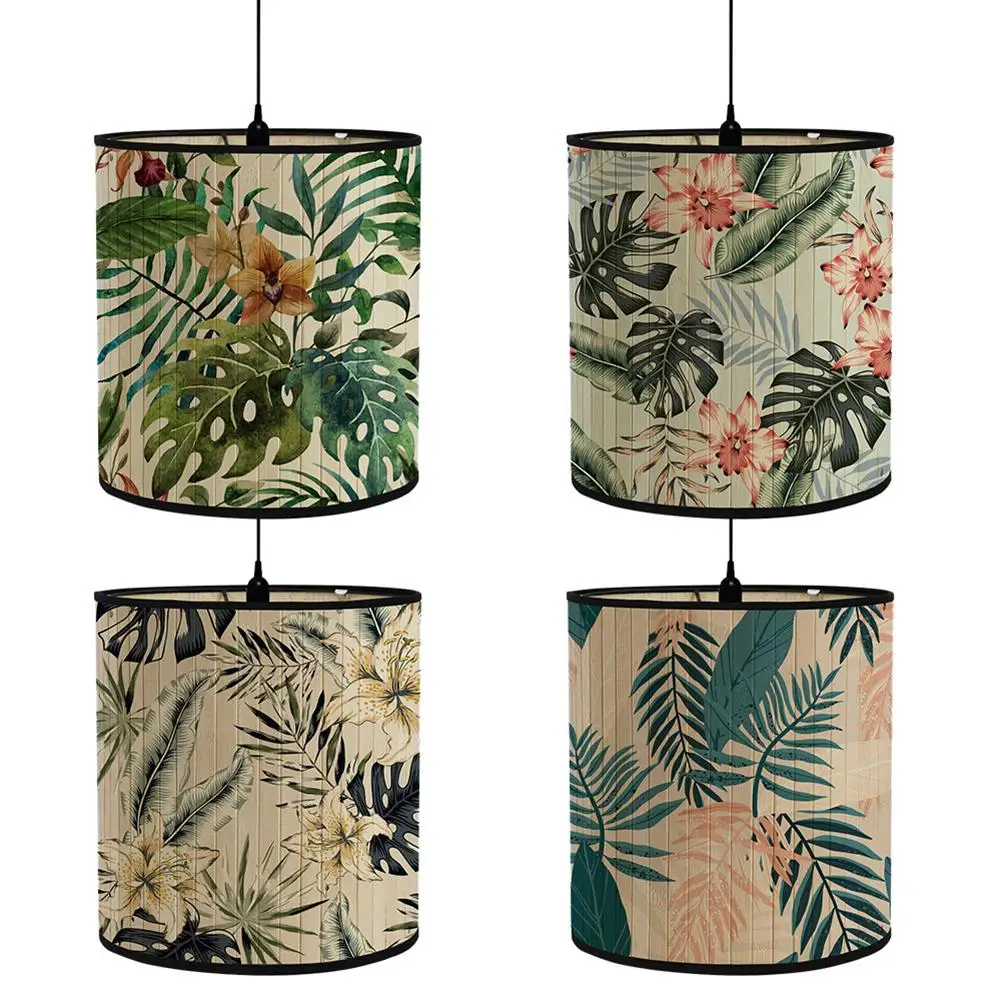 

Bamboo Lamp Shades Green Plants Pattern Light Cover Home Decoration For Floor Light Table Lampshades