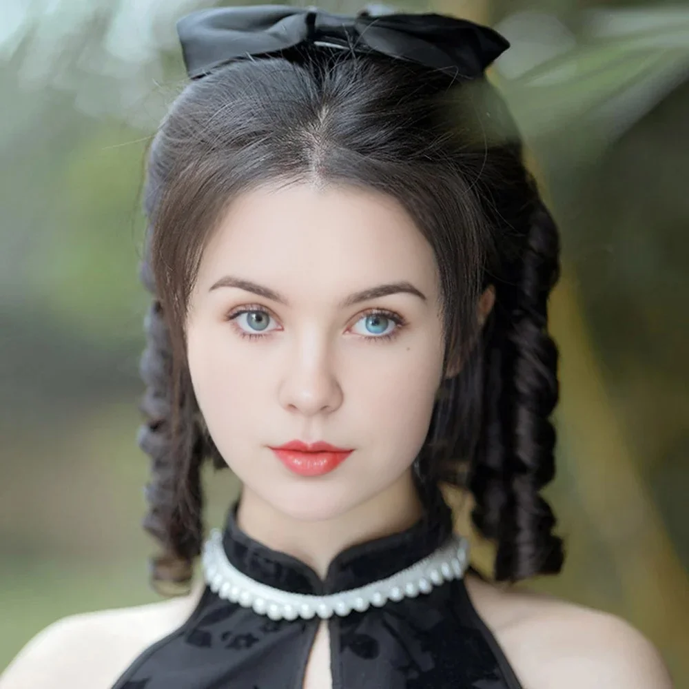 Synthetic princess curly bow ponytail sandwiched in a woman's ponytail fake ponytail hair accessories medieval retro ponytail