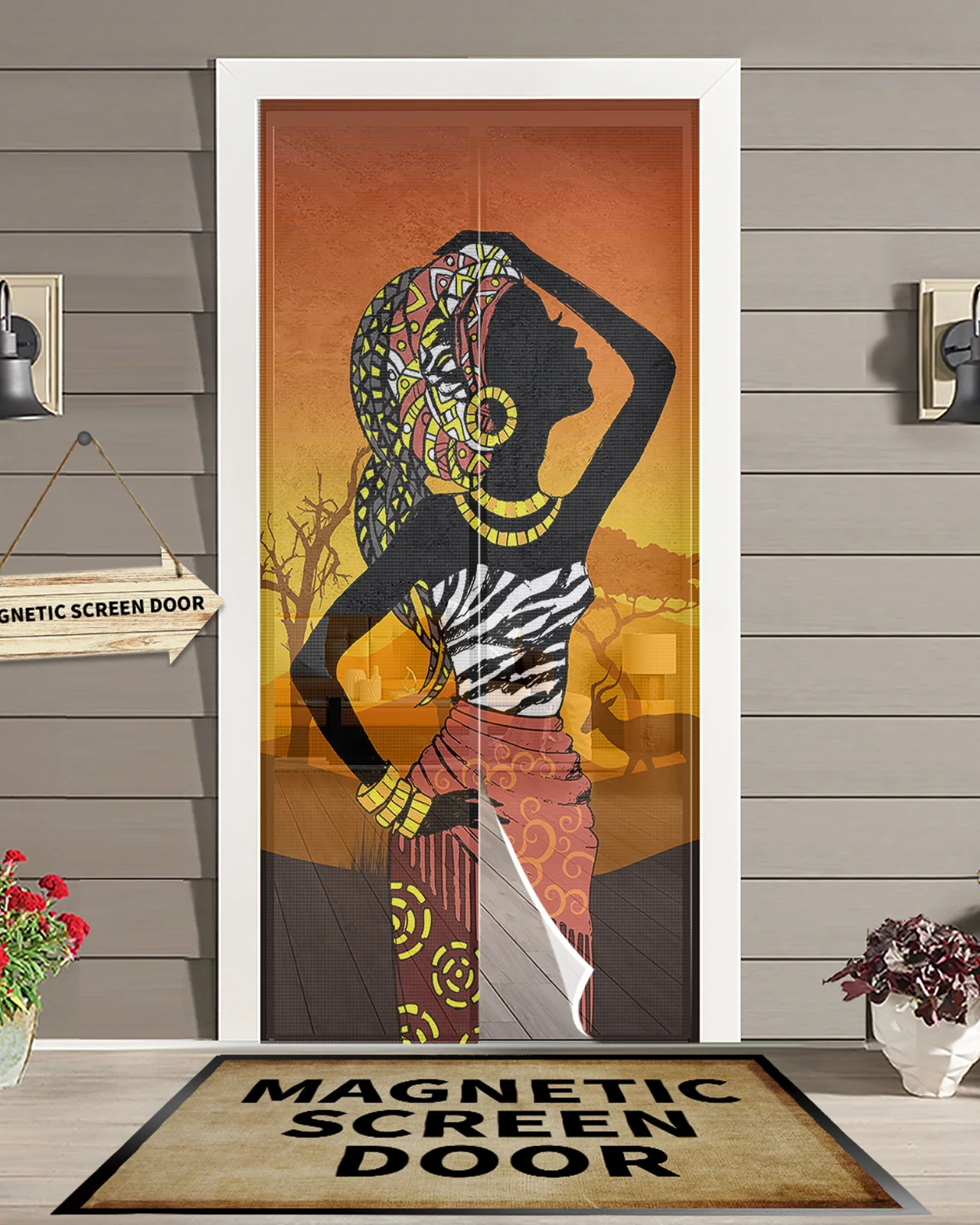 

Ethnic Style African Women Black Women Magnetic Door Curtain Living Room Bedroom Home Anti-mosquito Screen Door Curtain