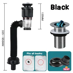 Retractable Anti-Odor Kitchen and Bathroom Drain Pipe Set with Deodorizing Filter (A Type-Black)