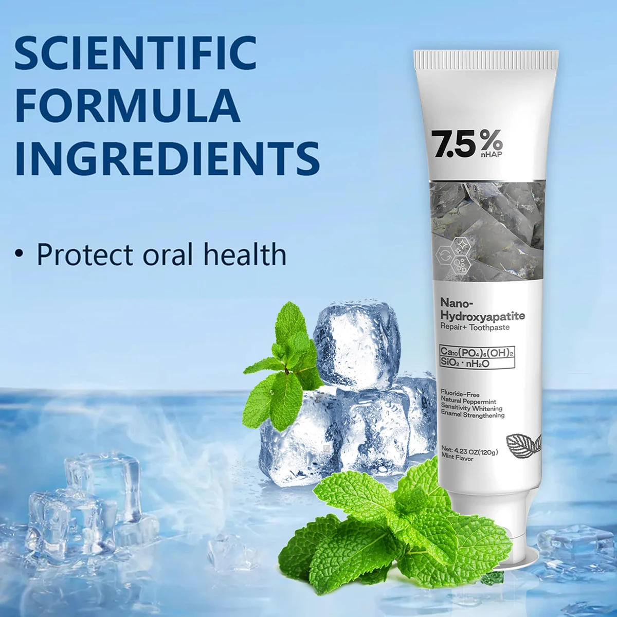 Nano hydroxyapatite fluoride free toothpaste for advanced enamel care teeth whitening brightening removing