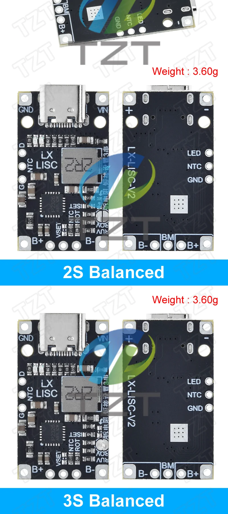 TZT 1/3PCS Typ-C USB 2/3S BMS 15W 8,4V 12,6V 1,5A Lithium-Batterie Lade Boost Modul mit Ausgewogene Unterstützung Schnelle Ladung – Detail 17