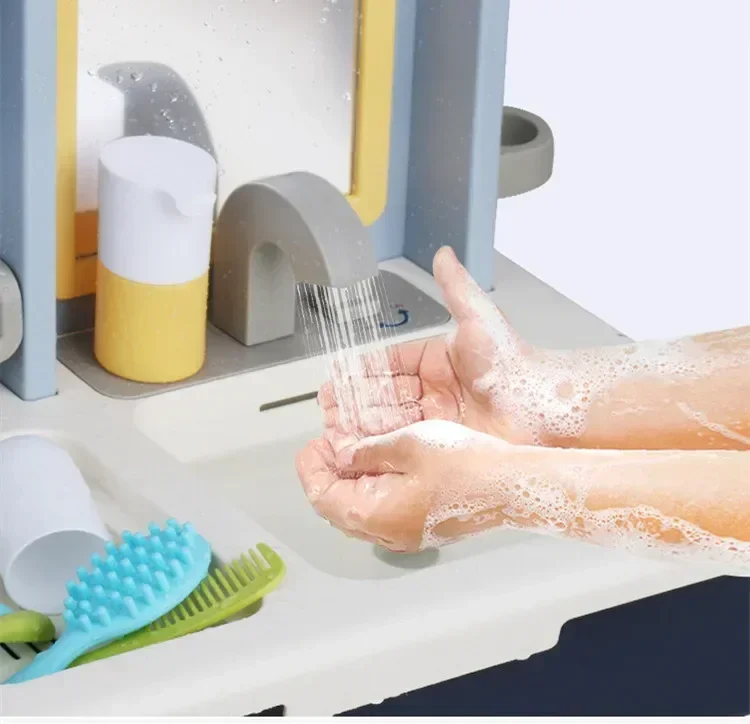 16pcs/set High Quality Electric water outlet dresser washbasin Dressing table Mirror Play house Interactive Toy baby best gift 4