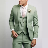 Matcha Green Suits for Men Slim Fit Luxury Wedding Tuxedos Fashion Mens Blazer Vest Pants 3 Pieces Foraml Business Suits Sets