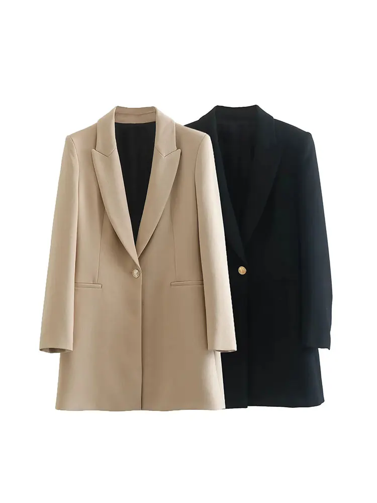 

Nlzgmsj Women Fashion Long Sleeve Jacket Spring Autumn Chic Office Lady Single Button Suit Black Long Blazer