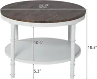 VINGLI 25.6" Dark Walnut White Round Farmhouse Coffee Table, 2-Tier Storage Wood Center Circle Accent Table for Living Room, Bed 2
