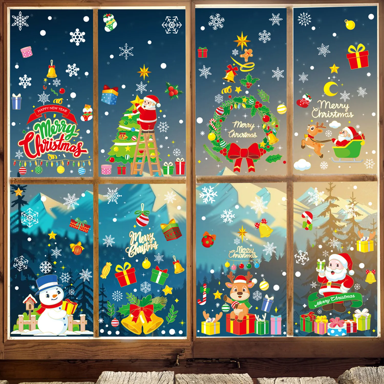 Christmas Decoration Window Stickers Cartoon Elk Santa Claus Snowman Xmas Mirror Stickers Merry Christmas Sticker New Year