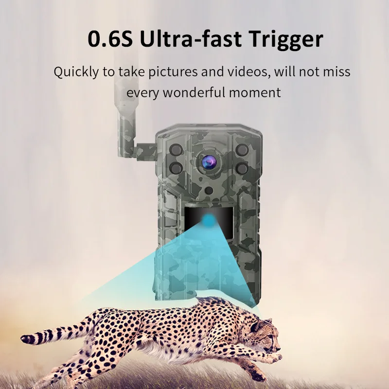 Solar Hunting Trail Camera 14MP 4G SIM Card IP66 Waterproof 20M PIR Motion Detection Wildlife Camera IR Night Vision Device