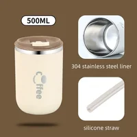 Stainless Steel Thermos Cups Coffee Thermal Mug with Straw Leak Proof Travel Car Double Layer Insulated Milk Tea Water Bottle 5