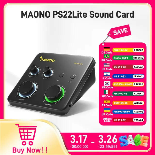 MAONO USB Audio Interface for PC,XLR Input 24-bit/192kHz Routing Software LOOPBACK ASIO for Recording Music,Guitar,DAW PS22 Lite 1