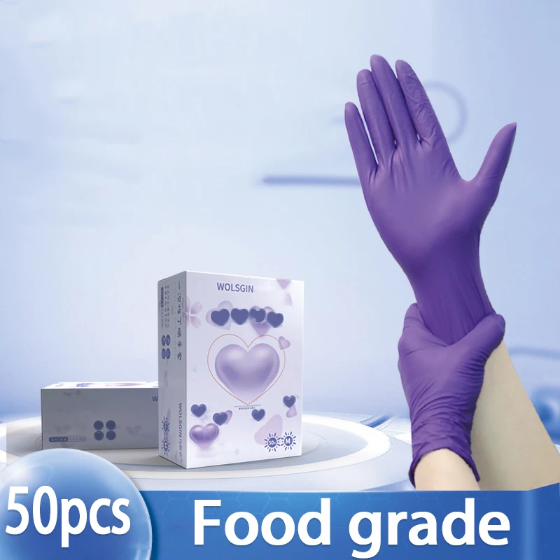 50/100/200/400/1000pcs disposable purple nitrile gloves, household dishwashing gloves, oil resistant hair dye tattoo gloves