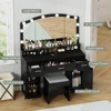 10 Led Lights, Dressing Vanity Table with Stool,Makeup Vanity with Lights, with 3 Drawers, 2 Cabinets & Long Storage Shelf 1