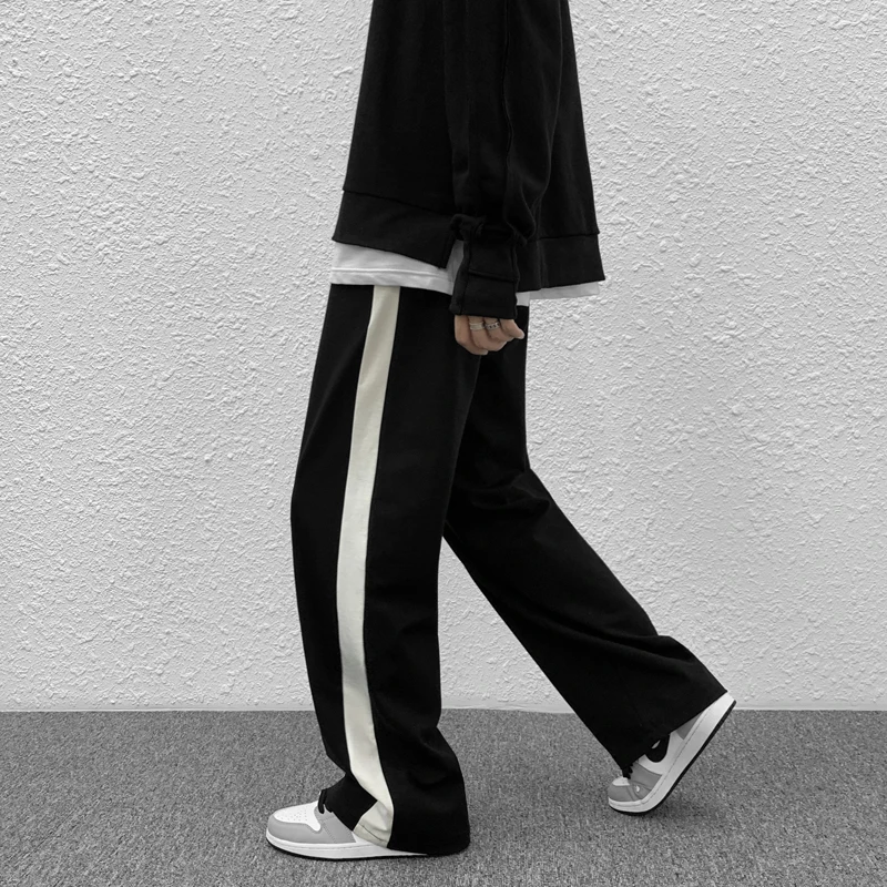 Pants Men Joggers Side Striped Autumn Trendy High Street Loose All-match Ins Leisure Trousers Clothing Gothic Retro Korean Style