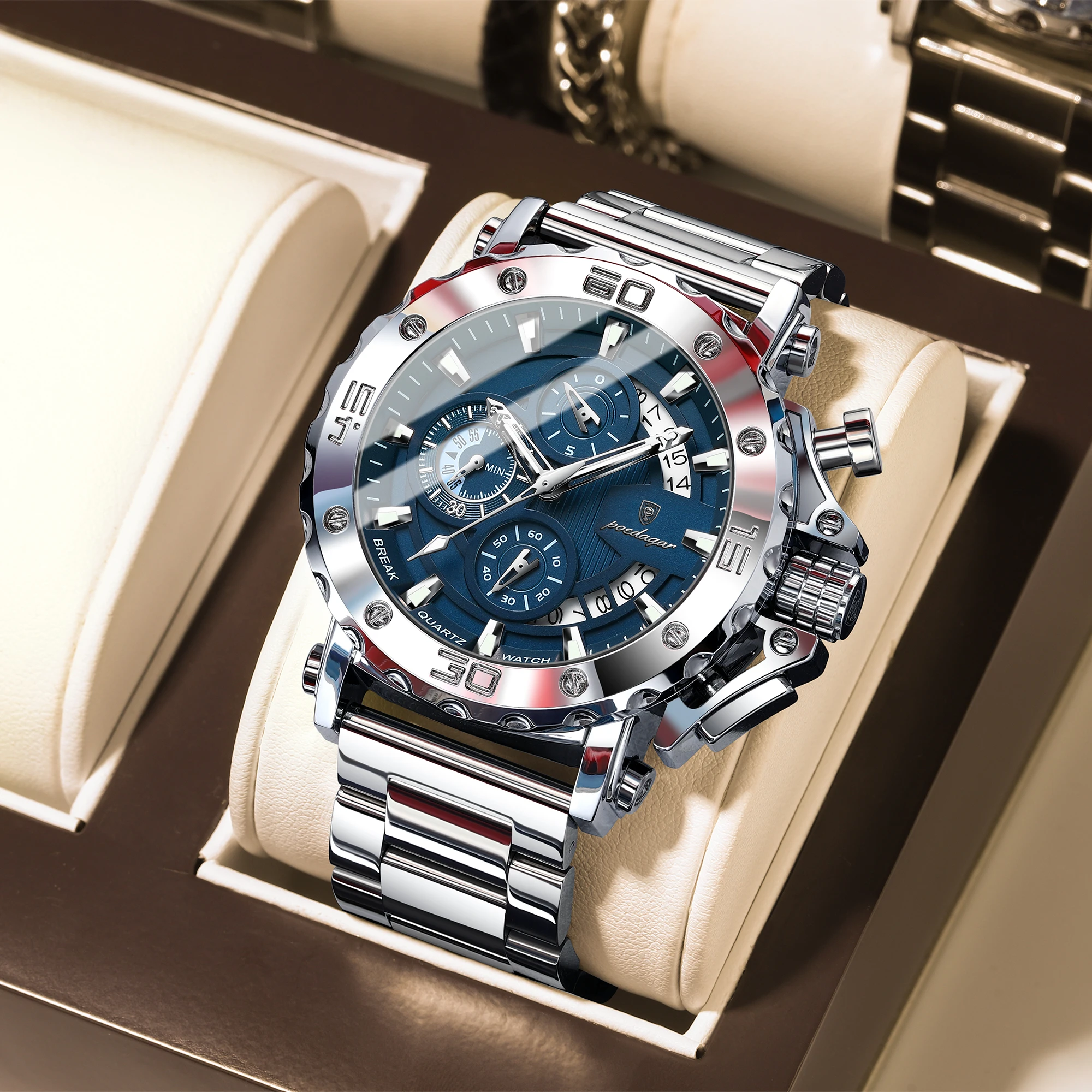 POEDAGAR Luxury Watch For Men Calendar Luminous Waterproof Man Clock Male Chronograph Stainless Steel Men's Quartz Watches Reloj 1
