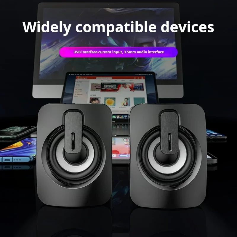 XIAOMI Portable Home Speaker USB 3.5mm Audio Interface Wired Mini Subwoofer Speaker LED Light Loud Box Computer slab Cell phone