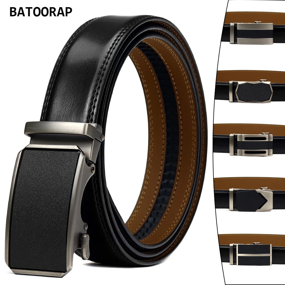 

BATOORAP Belt For Men Black Genuine Leather Luxury Designer Automatic Buckle Male Cummerbunds Cinturon Hombre