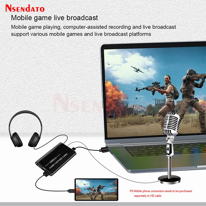 4K HDMI USB 3.0 Video Capture HDMI to USB3.0 Video capture Dongle Grabber Card Game Live streaming Recorder with Audio Mic input