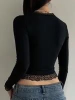 2000s Graphic T Shirt Vintage Fairy Grunge Women Autumn Lace Trim Long Sleeve Slim Fits Tops y2k Clothes Basic Harajuku Tees - Image 2