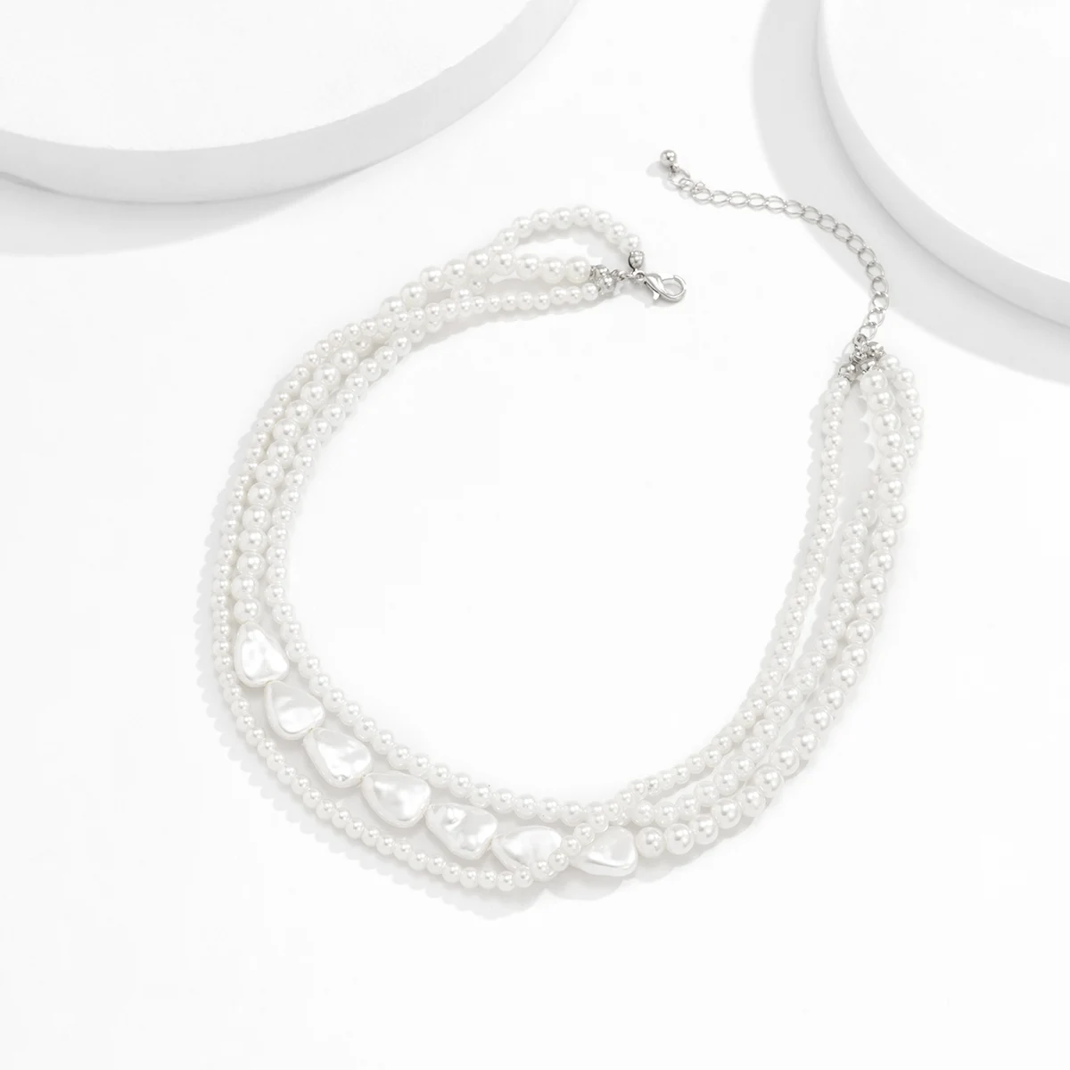 Collana Di Perle Multistrato Donna – Corta 35 Cm + 8,5 Cm – Imitazione Perle Stile Retrò