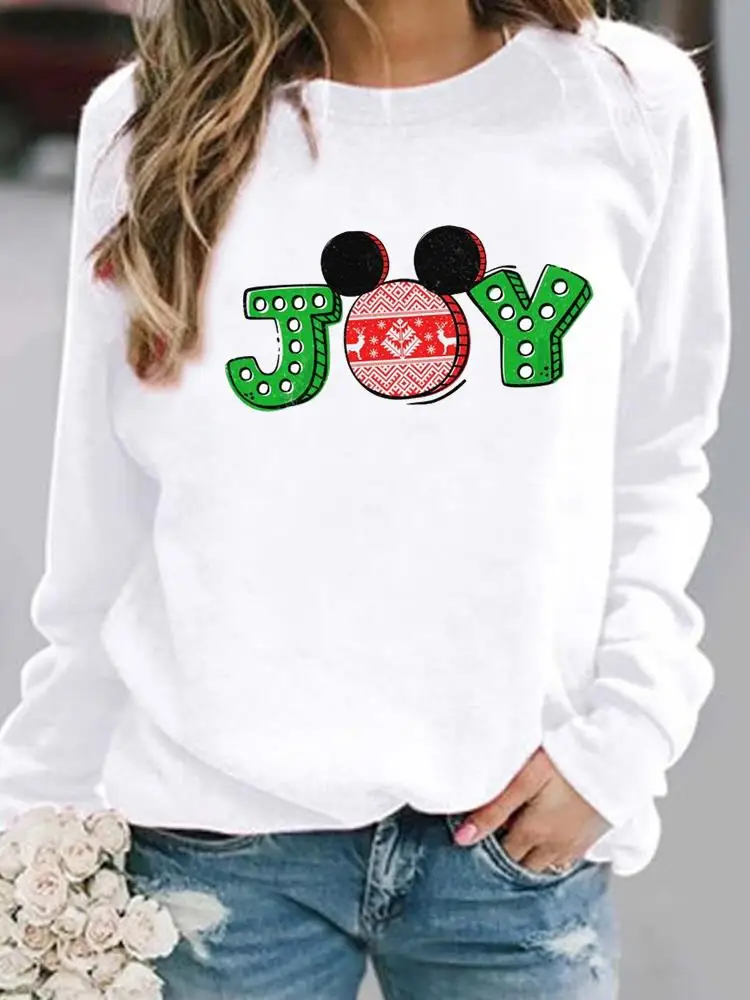 

Happy New Year Merry Christmas Holiday Print Pullovers Women Letter Cartoon Sweet Trend Fashion Lady Female Graphic Sweatshirt