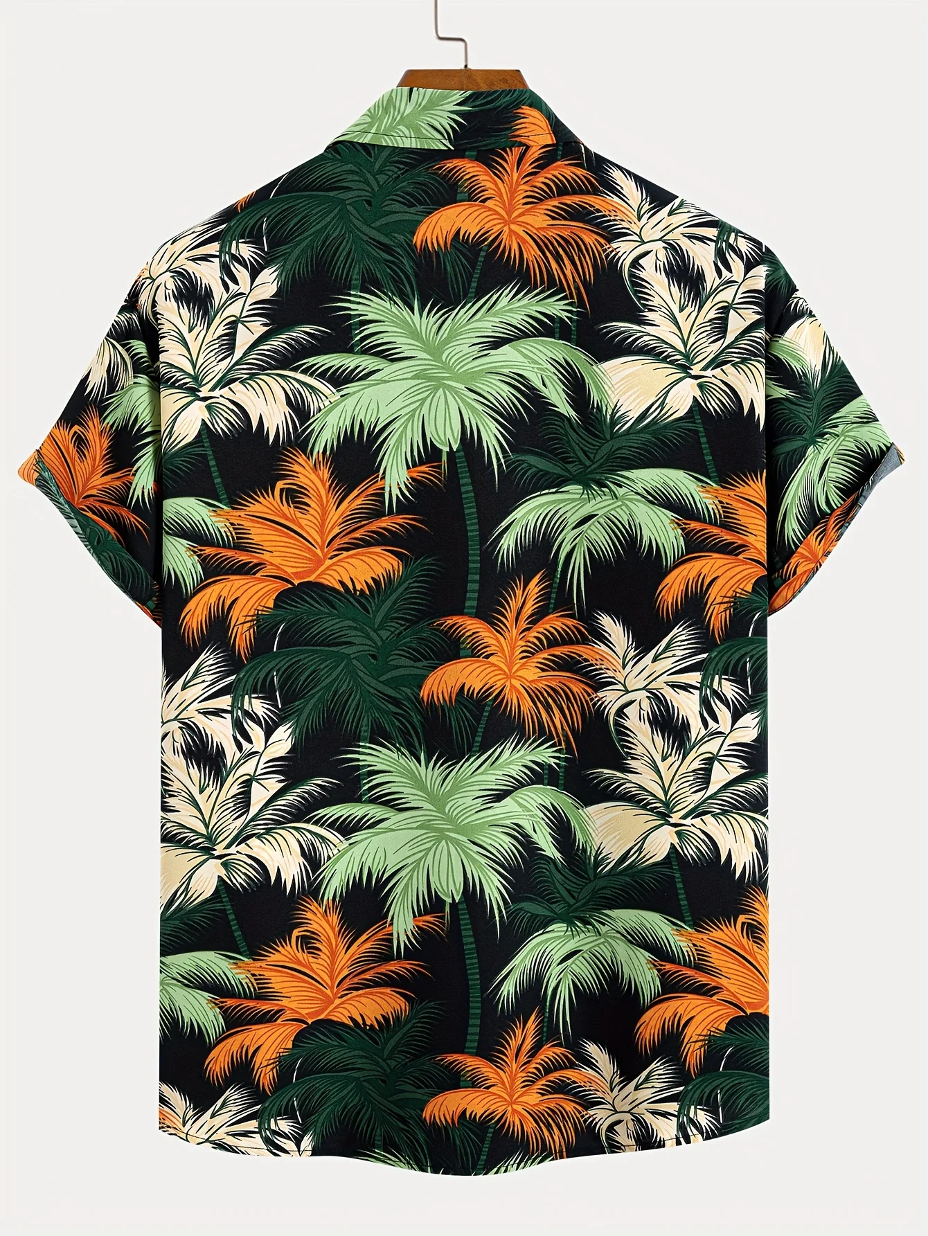 Men Short Sleeve Button Down Shirt Tropical Coconut Tree Pattern Hawaiian Style