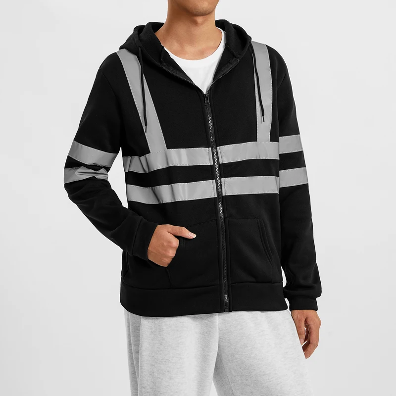 Men s High Visibility Reflective Hooded Coat Safety Workwear Long Sleeve Sweatshirts Autumn Jacket Winter Casual Clothing