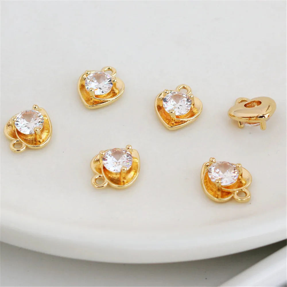 

14k gold color retaining inlaid zircon pendant 10mm peach heart diamond pendant diy bracelet necklace pendant