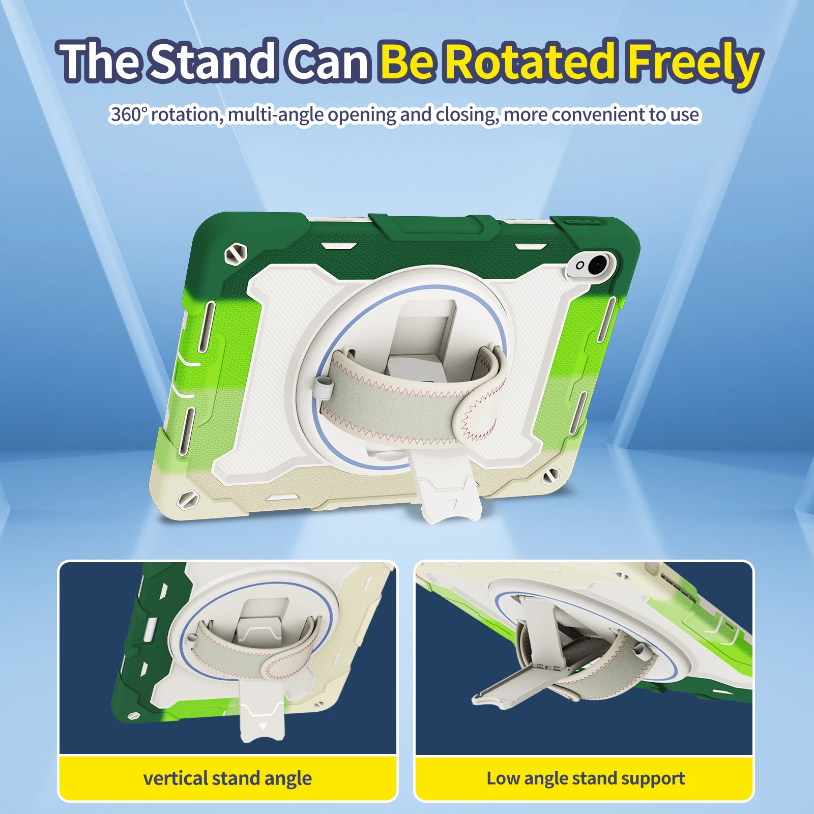 Durable Armor Stand Tablet Case with 360° Rotatable Hand Strap and Multi-Layer Shockproof Protection