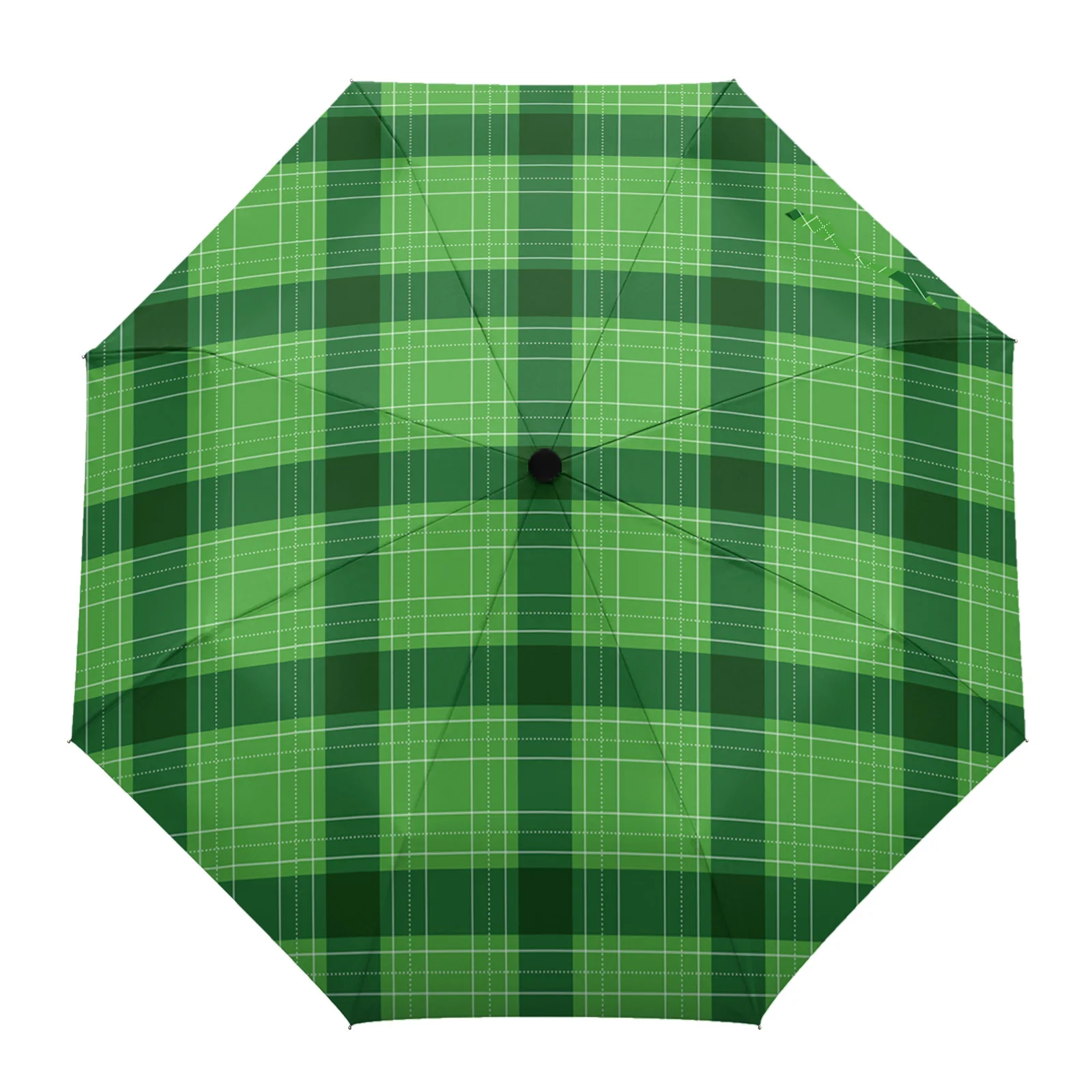 

St. Patrick'S Day Green Plaid Fully-automatic Outdoor Umbrella Eight Strands Foldable Umbrella Sunny and Rainy Umbrella