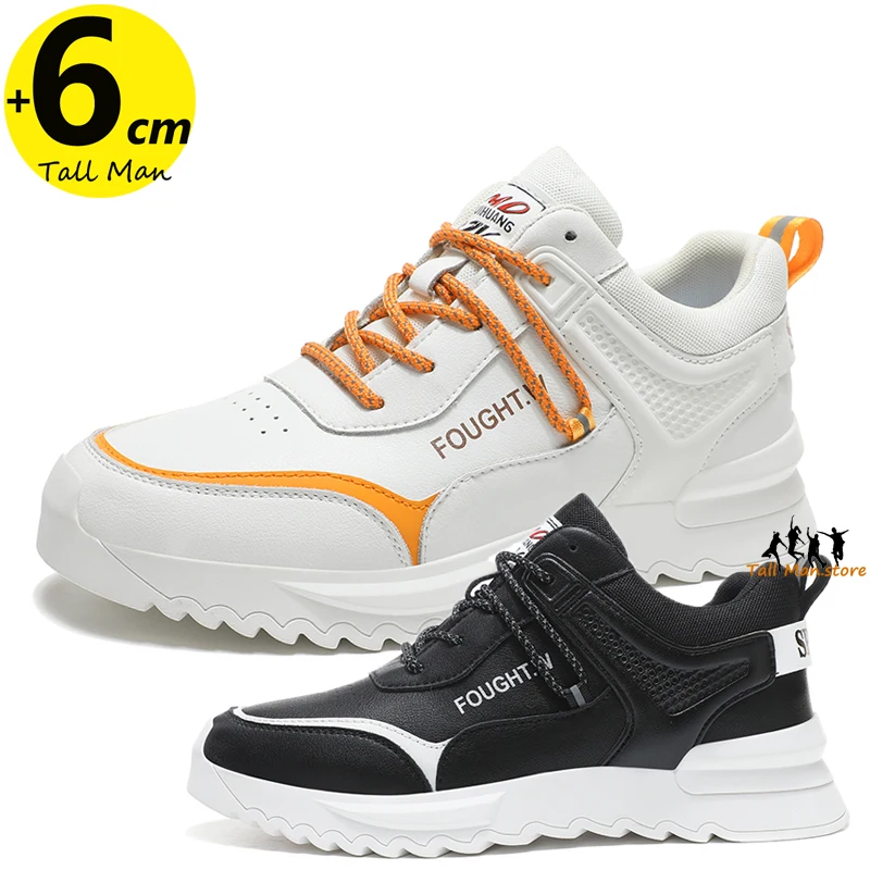 

Classic White Elevator Shoes for Men Sneakers Chunky Sole Height Increase Insole 6cm
