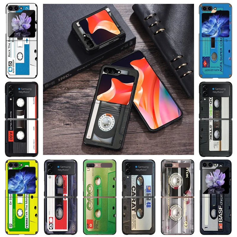 Custodie Rigide Per Samsung Z Flip 5 4 3 5G Vintage Old Cassette Tape Galaxy Z-Flip4 Zflip5 Cover Nera Opaca
