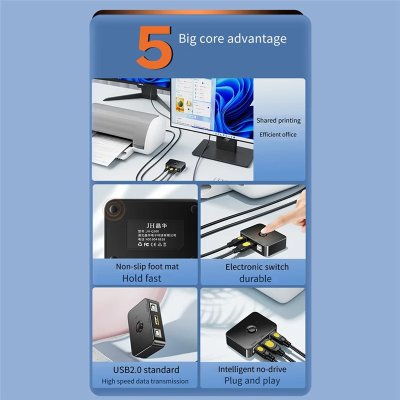 【Exclusive Discount】 USB Printer Sharer Device 2 Ports USB2.0 Selector Printer Sharing Peripheral For Printer USB Splitter Sharing Printer.