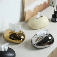 Gold Ceramic Tissue Box Pebble Ellipsoid Desktop Storage Container Toilet Paper Holder Napkin Holder Kitchen Organizer 1