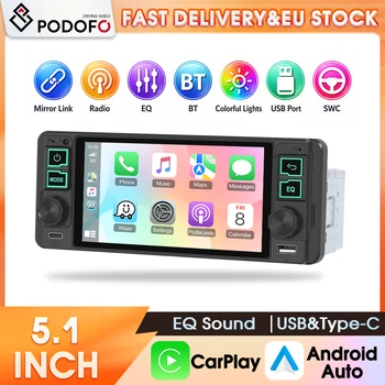 Radio Multimedia para Auto Podofo 1 Din de 5.1 Pulgadas, MP5 Estéreo, CarPlay Inalámbrico, Android Auto, Bluetooth, USB, AUX, EQ, con Entrada para Cámara de Visión Trasera 1