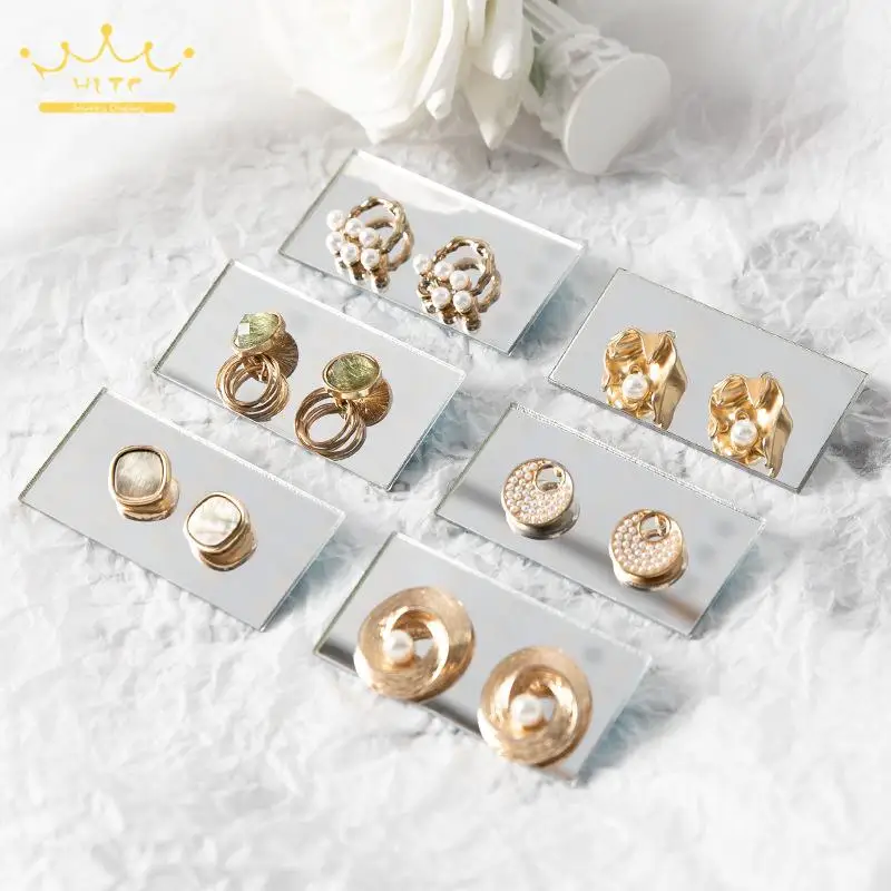 Jewelry Ear Stud Display Stand Acrylic Mirror Earrings Organizers Rectangular Earrings Display Small Pad 2Pcs/lot