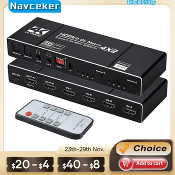 2023 HDMI 매트릭스 스위치 스플리터, SPDIF L/R 3.5mm HDR HDMI 호환 스위치 ARC, PS5 용, 4K @ 60Hz, 4 in 2 out, 4x2