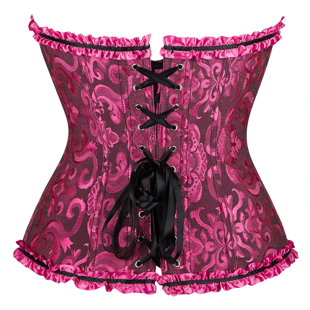 Corset bustier top women floral vintage lace up boned lingerie
